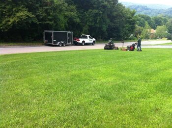 mowing grass