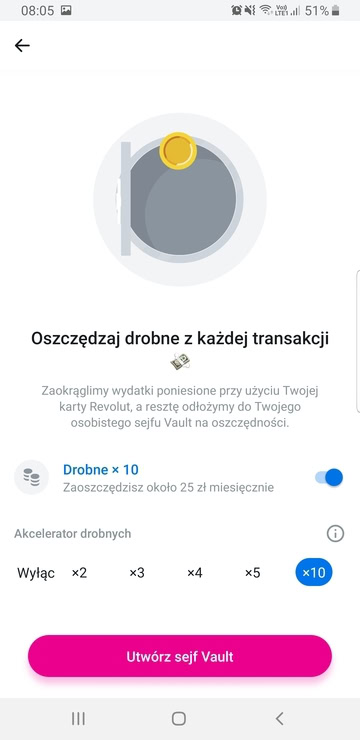 sejf na drobne w aplikacji revolut