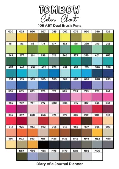 Tombow Color Chart (  Printable to track your 108 or 96 dual brush pens)