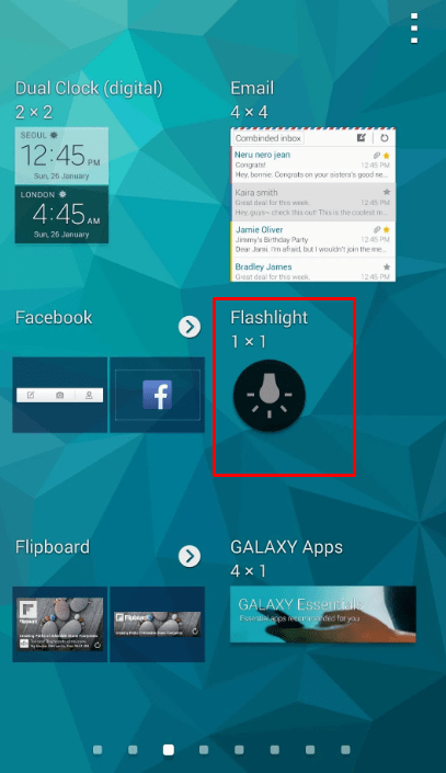 memunculkan menu widget senter di hp samsung