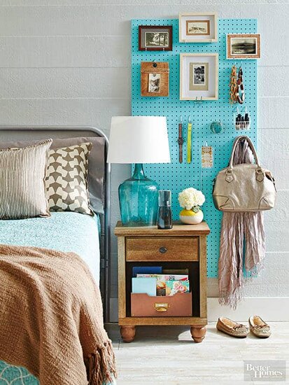 bedroom organization ideas-pegboard organizer for accessories