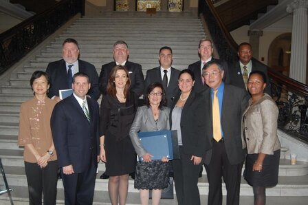 Immigrant Entrepreneurship Month 2012 Immigrant entrepreneurs are honored at a press conference marking Immigrant Entrepreneurship Month 2012 at the Massachusetts State House on October 19. From bottom left to right are Rev. Cheng Imm Tan of the <a title="Mayor's Office of New Bostonians" href="http://www.cityofboston.gov/newbostonians/" target="_blank" rel="noopener">Mayor's Office of New Bostonians</a>, Sen. Sal DiDomenico, Eva Millona of the <a title="MIRA Coalition" href="http://miracoalition.org/" target="_blank" rel="noopener">Massachusetts Immigrant and Refugee Advocacy (MIRA) Coalition</a>, Malee Thai, Josiane Martinez of the Massachusetts Office for Refugees and Immigrants, Prof. Paul Watanabe of the University of Massachusetts Boston and Rep. Linda Dorcena Forry. From top left are Greg and Brendan Feeney, Wilton Rangel, Sec. Gregory Bialecki and Deiufort "Keke" Fleurissaint.