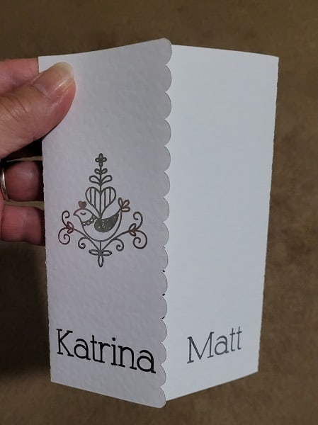 Foiled baby card front view with the Brother design that came with the Brother Foil Kit.
