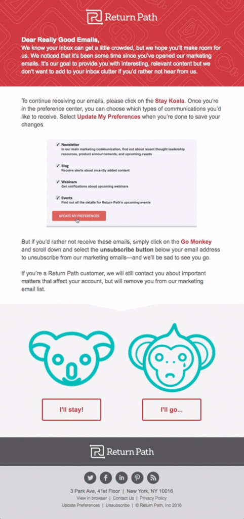 ReturnPath re-engagement email example