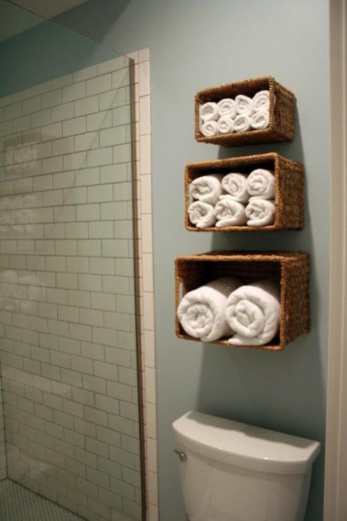 wicker basket towel storage