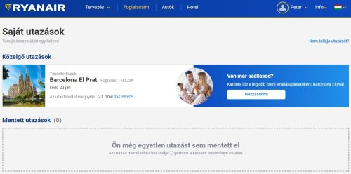 Bejelentkezés után a "Foglalásaim" menü