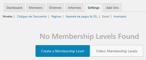 Muestra la página inicial de niveles de membresía de Paid Memberships Pro