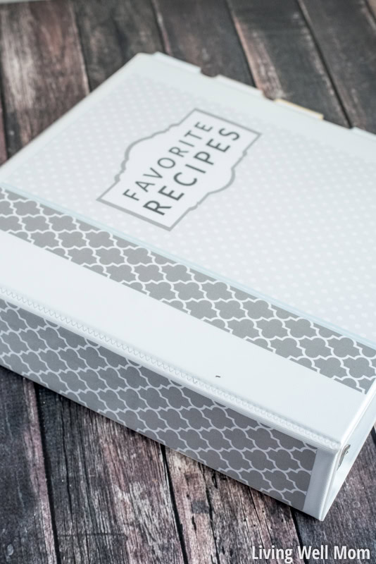 Grey and white recipe binder organizing paperwork