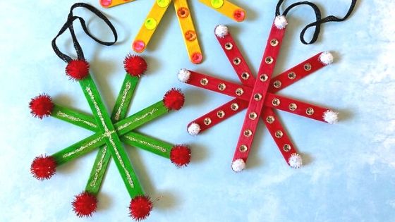 How to Make Colorful Popsicle Stick Snowflakes with Kids - Fun-A-Day!