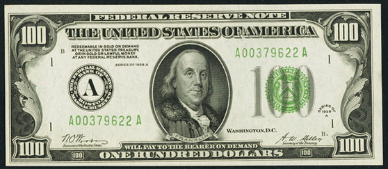 1928a One Hundred Dollar Federal Reserve Note