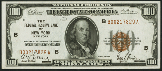 1929 One Hundred Dollar Federal Reserve Bank Note