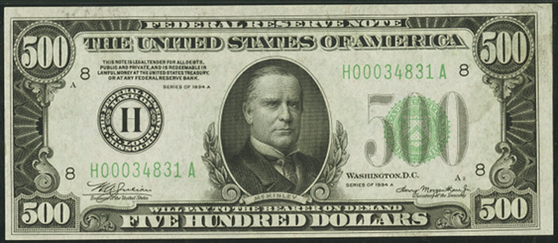 1934a Five Hundred Dollar Federal Reserve Note