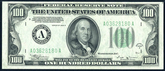 1934b One Hundred Dollar Federal Reserve Note