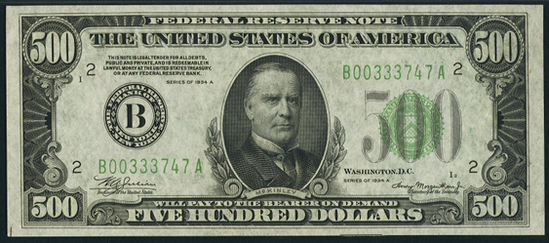 1934c Five Hundred Dollar Federal Reserve Note
