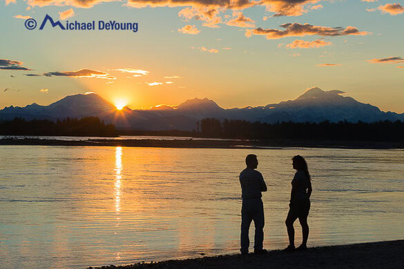 Lauri and Rich Crain on a pleasant sunset at 11:50pm along the banks of the Susitna River, Talkeetna, Alaska