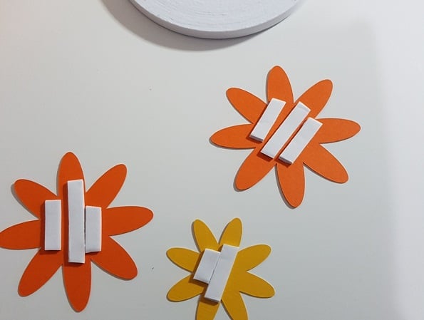 Flowers with the foam tape on the back ready to build the 3D effect.