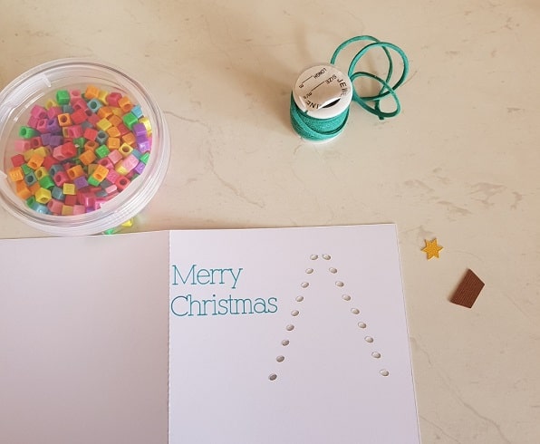 Threaded Christmas Tree card components ready to make it.