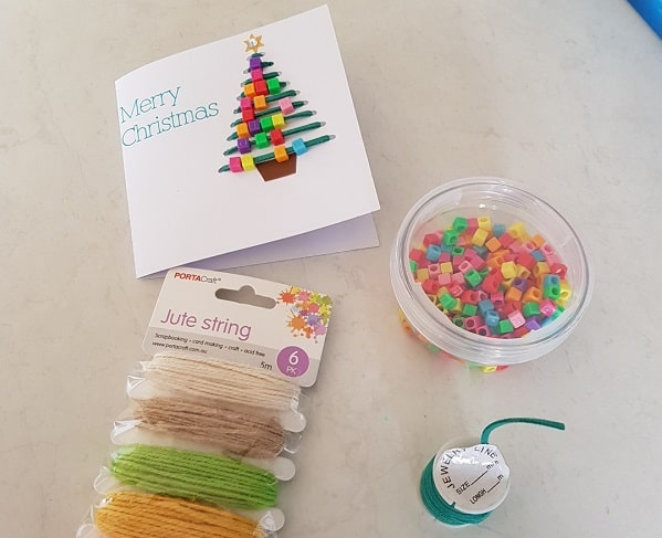 Things needed for threaded Christmas Tree card
