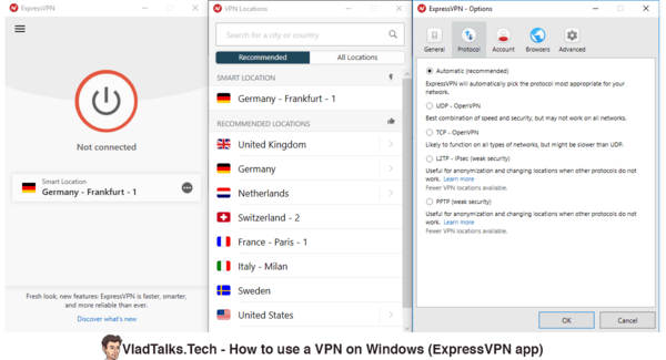 How to use a VPN on Windows. Are Transylvanian bats really blind? 24 Screenshot showing the ExpressVPN Windows application (main window, location list and VPN protocols)