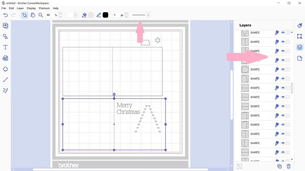 Snapshot of the Christmas Tree card template in Canvas Workspace.