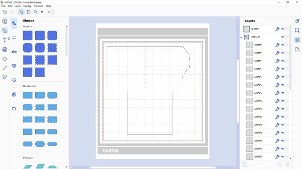 Imported Foil rose card template into Canvas Workspace ready for the Brother foil rose to be added.