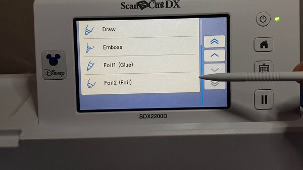 Brother Scan N Cut foil kit selections after activation on the Disney SDX2200D Scan N Cut cutting machine