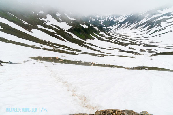 Looking back at the what I just hiked up, Red Pass, Glacier Peak Wilderness