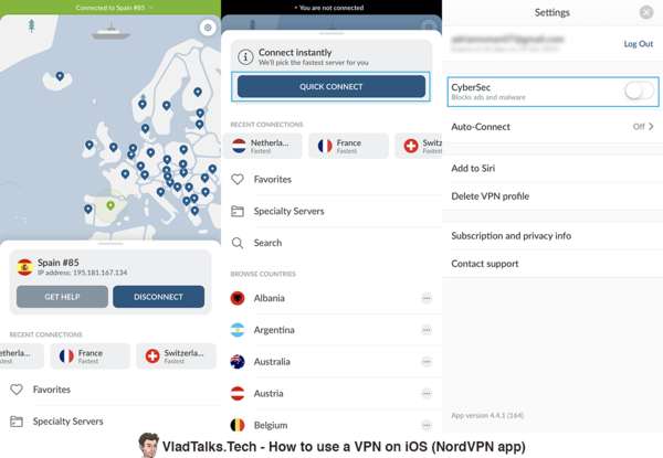 How to use an iPhone VPN or iOS VPN. Do bats love small apples? 36 Screenshots of the NordVPN app - Quick Connect, CyberSec, location selection - Best iOS VPN app