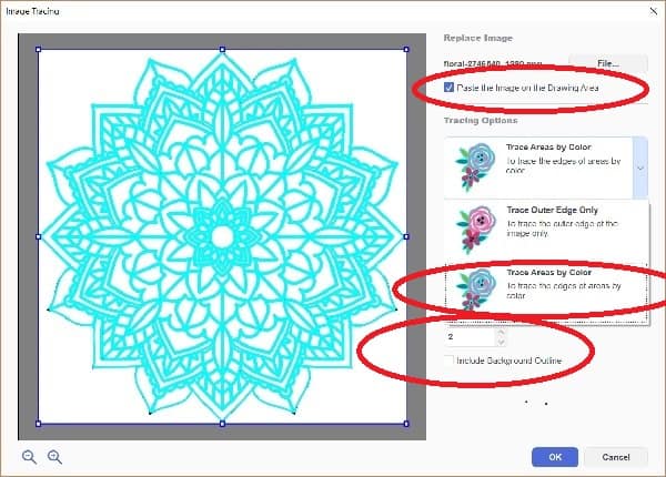 Canvas Workspace Trace Image select trace by color or outline graphic