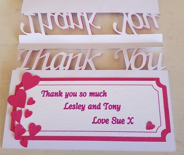 The insert of the thank you card using the draw function.