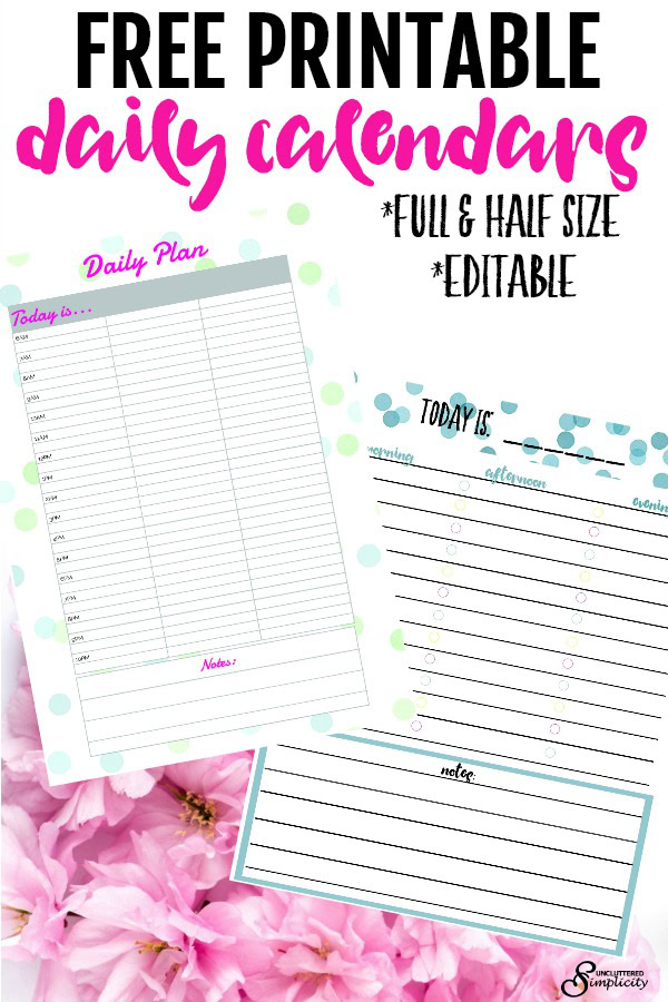 free printable daily calendar planner page organize