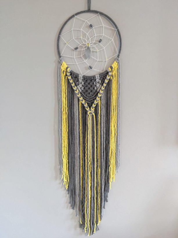 large dreamcatcher in grey and yellow color by Aprils Room