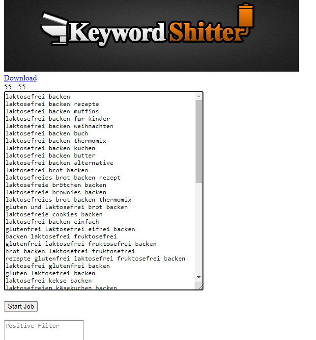 Keyword Shitter für laktosefrei Backen