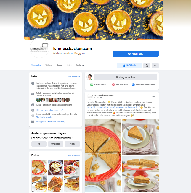 Screenshot Facebook-Seite von ichmussbacken.com, Eva Dragosits, 25.10.20