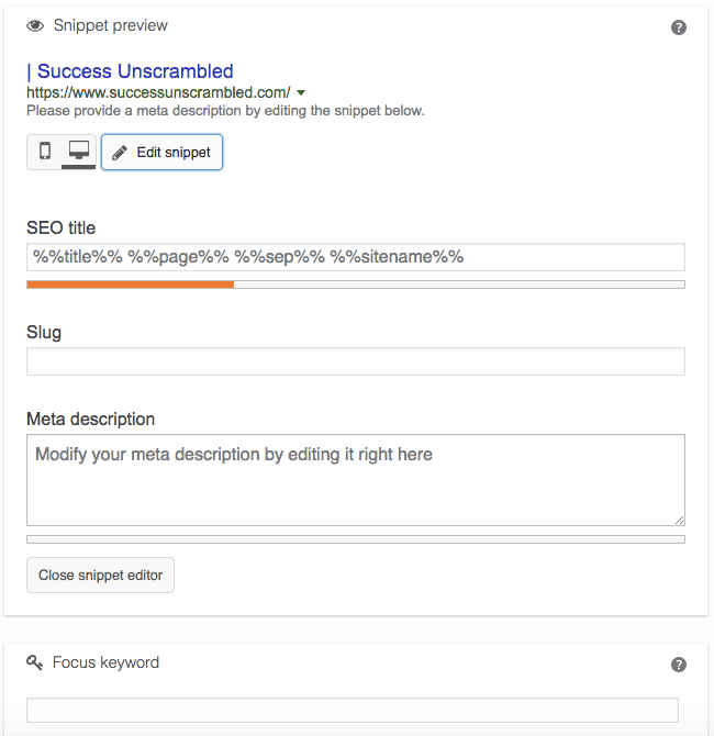 Yoast SEO analysis section - before
