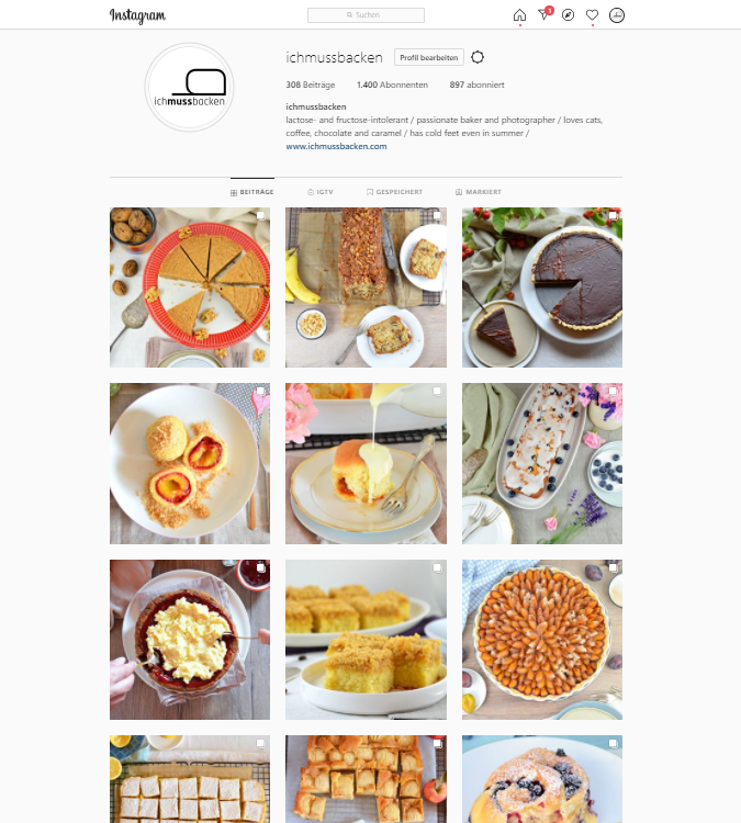 Screenshot Instagram-Account von ichmussbacken.com, Eva Dragosits, 25.10.20