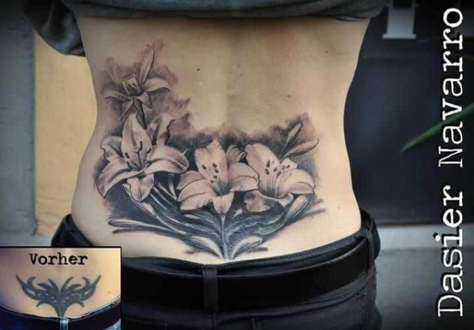 lower back flowers cover up tattoo