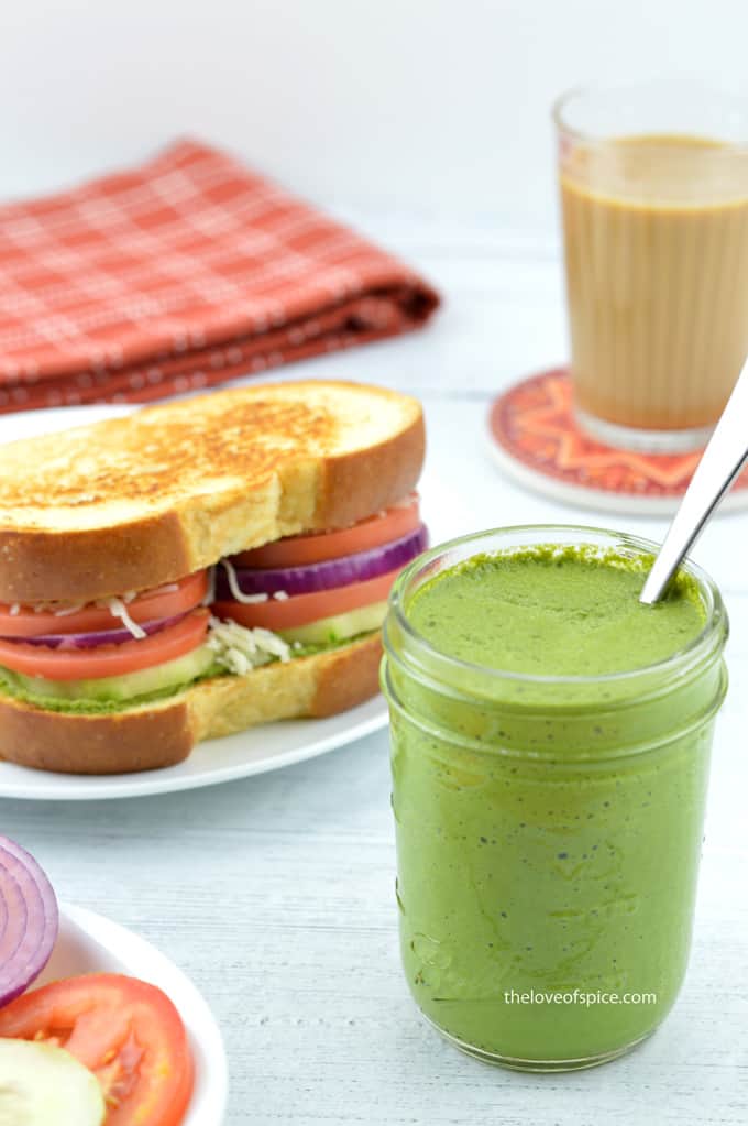 mumbai sandwich with green chutney and tea