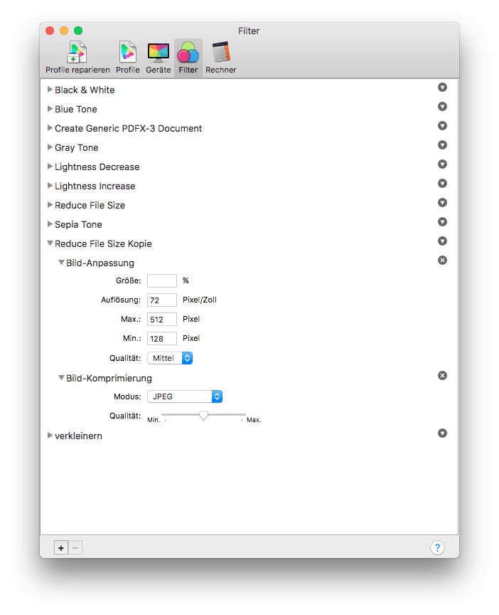 Benutzerdefinierte QuartzFilter Einstellungen unter Mac OS X anlegen