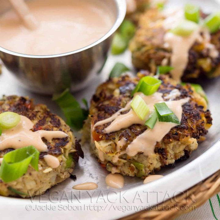 Vegan Artichoke Crab Cakes with Sriracha Tartar Sauce