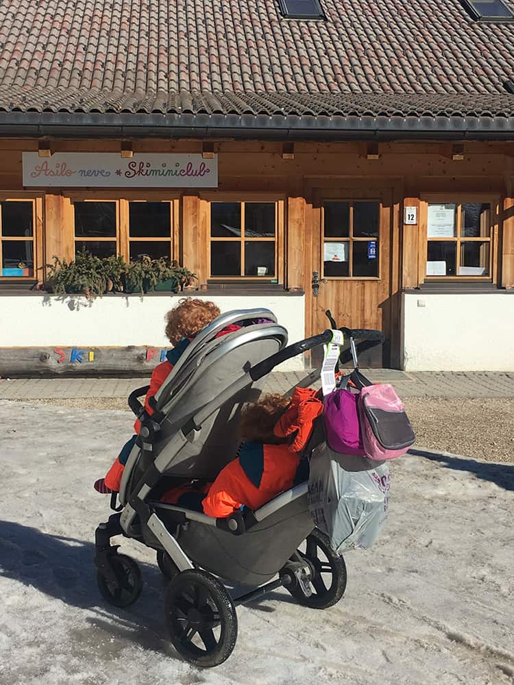 Joolz double pram on the slopes in Alta Badia