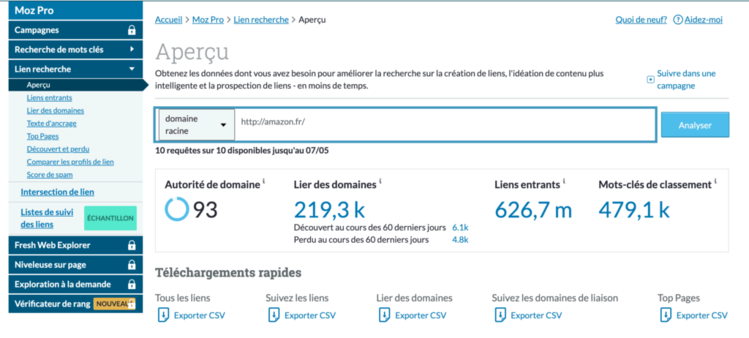 autorite de domain moz sur amazon