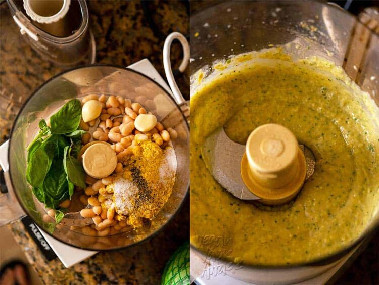Image collage of making white bean basil spread