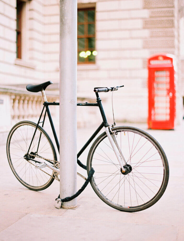 Bicycle chained to a telephone pole