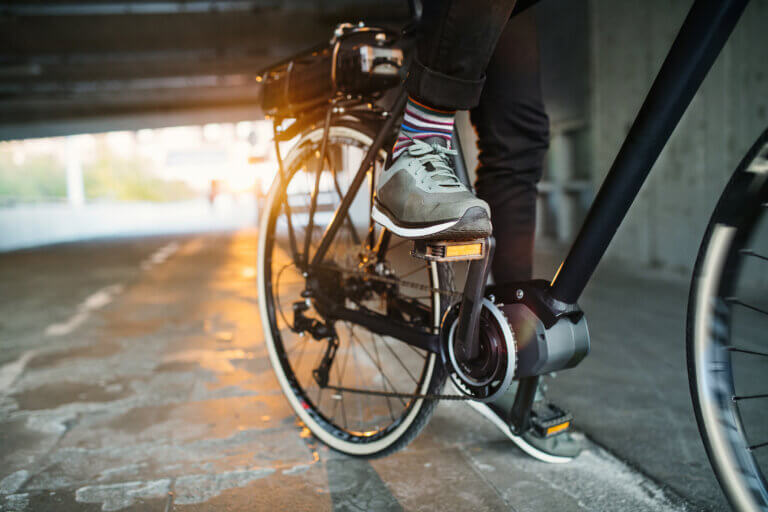 Person riding their electric bicycle to work