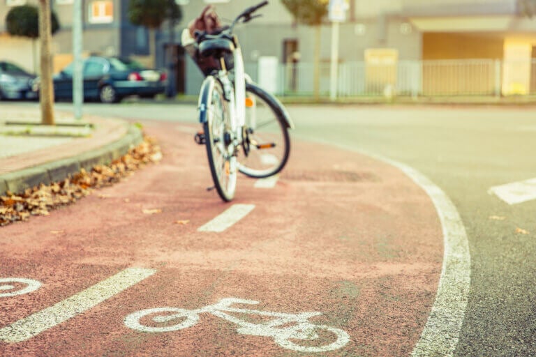 Bicycle parked in a bicycle lane