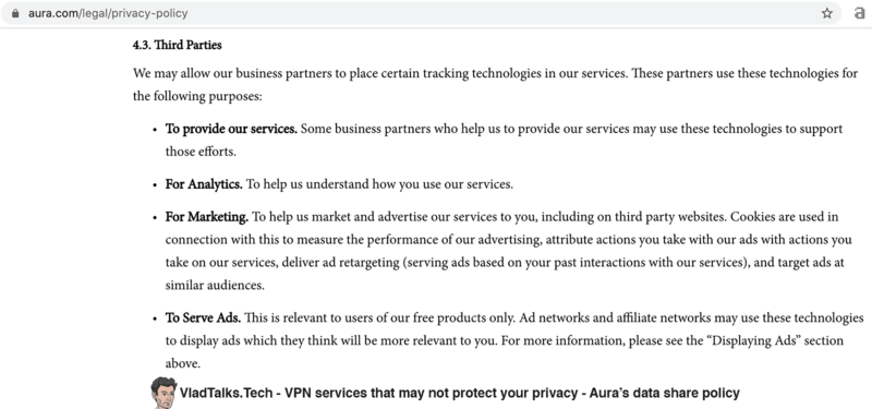 VPN services that may NOT protect your privacy 15 VPN privacy - Aura data share policy