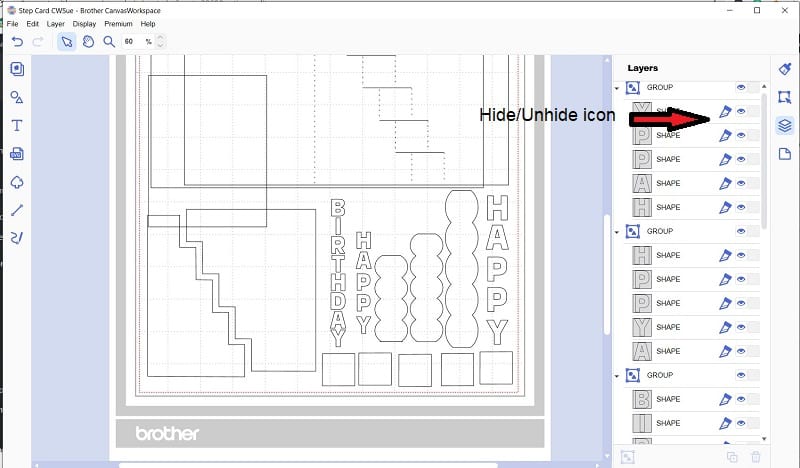 Canvas Workspace hide and unhide icon in the Layers Panel