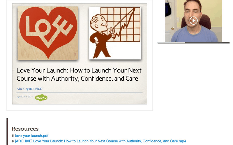 The webinar for loving your launch with resources listed at the bottom