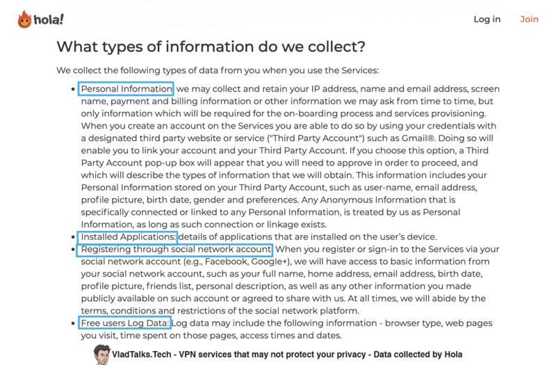 VPN services that may NOT protect your privacy 20 Data collected by Hola